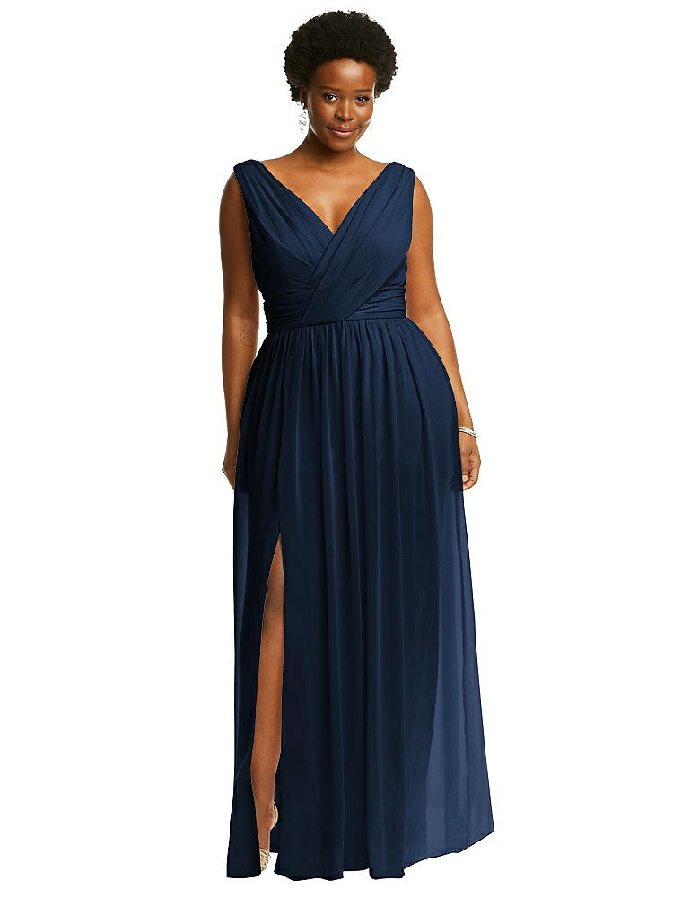 DESSY COLLECTION SLEEVELESS DRAPED CHIFFON MAXI DRESS WITH FRONT SLIT