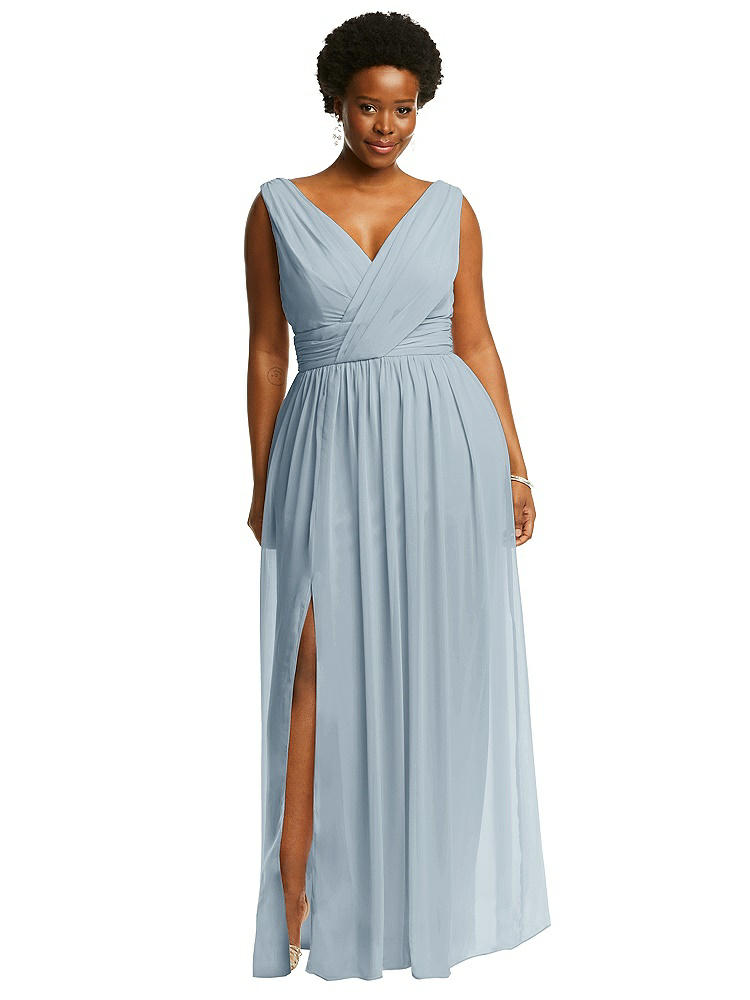 Dessy Collection Sleeveless Draped Chiffon Maxi Dress With Front Slit