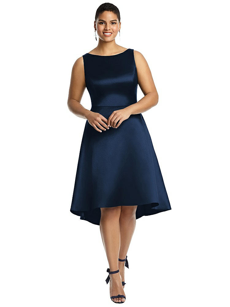 Shop Alfred Sung Bateau Neck Satin High Low Cocktail Dress