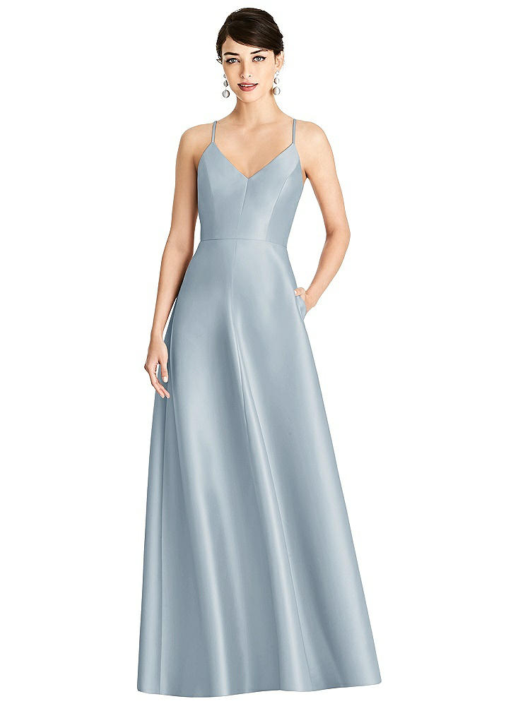 Alfred Sung V-neck Full Skirt Satin Maxi Dress