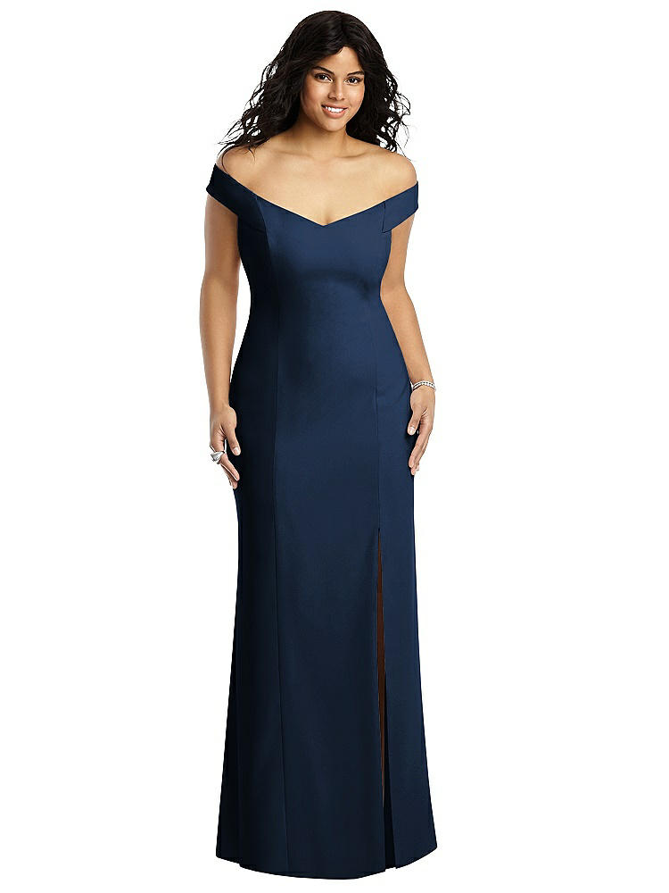 Dessy Collection Off-the-shoulder Criss Cross Back Trumpet Gown