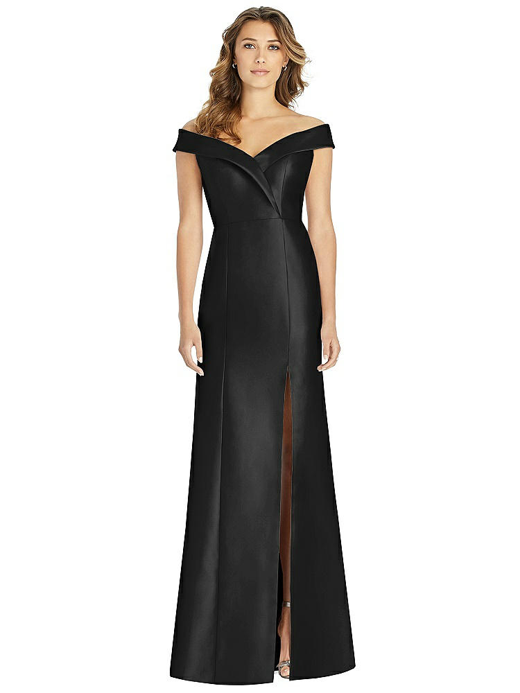 Alfred Sung Off-the-shoulder Cuff Trumpet Gown With Front Slit