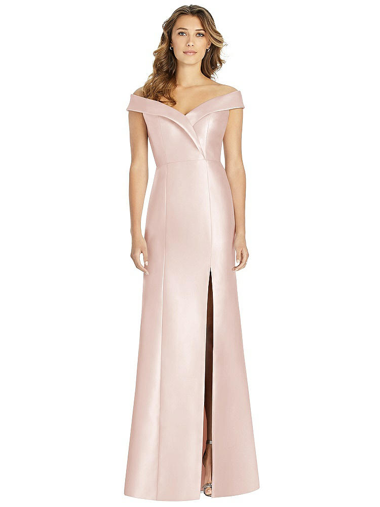 Alfred Sung Off-the-shoulder Cuff Trumpet Gown With Front Slit