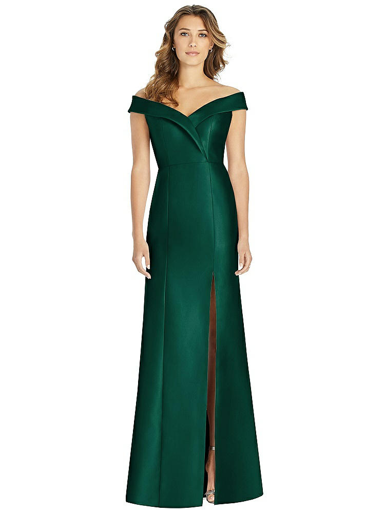 Alfred Sung Off-the-shoulder Cuff Trumpet Gown With Front Slit