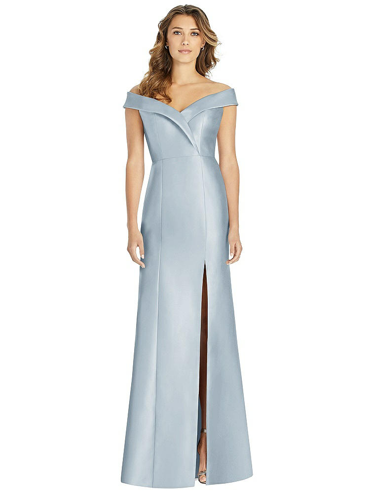Alfred Sung Off-the-shoulder Cuff Trumpet Gown With Front Slit