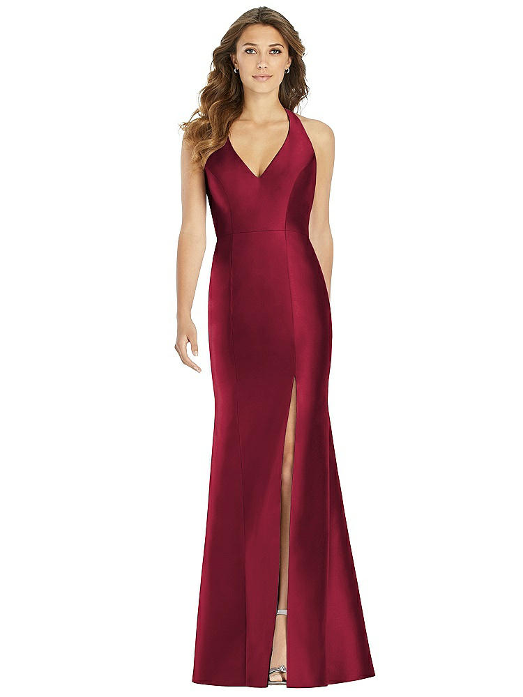 Alfred Sung V-neck Halter Satin Trumpet Gown