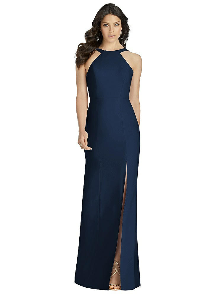 Shop Dessy Collection High-neck Backless Crepe Trumpet Gown