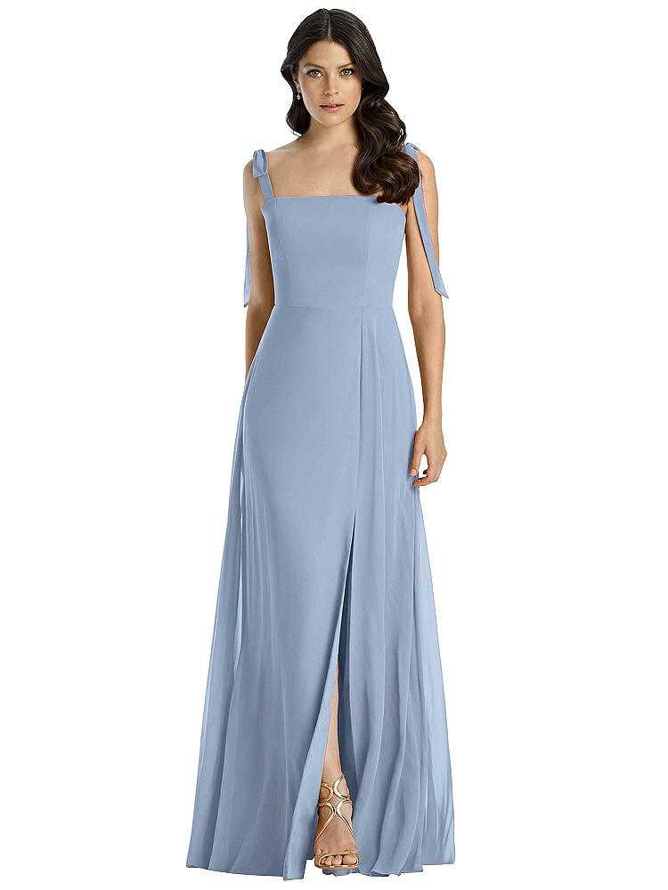 Dessy Collection Tie-shoulder Chiffon Maxi Dress With Front Slit