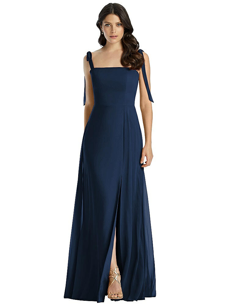 Shop Dessy Collection Tie-shoulder Chiffon Maxi Dress With Front Slit