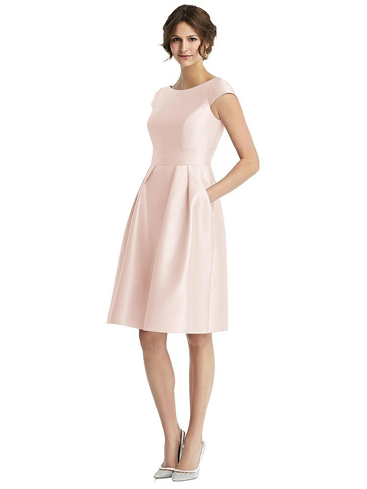 Alfred Sung Dessy Collection Cap Sleeve Pleated Cocktail Dress With Pockets In Blush Pink