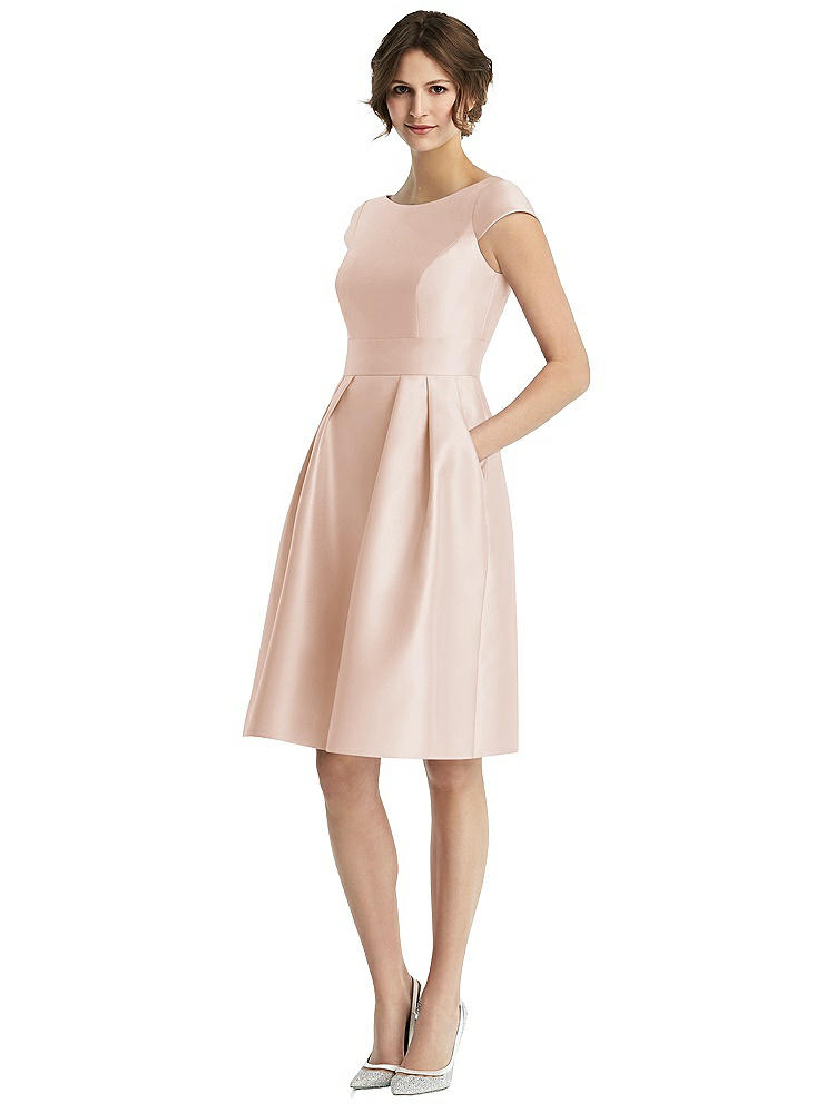 Alfred Sung Dessy Collection Cap Sleeve Pleated Cocktail Dress With Pockets In Blush Pink