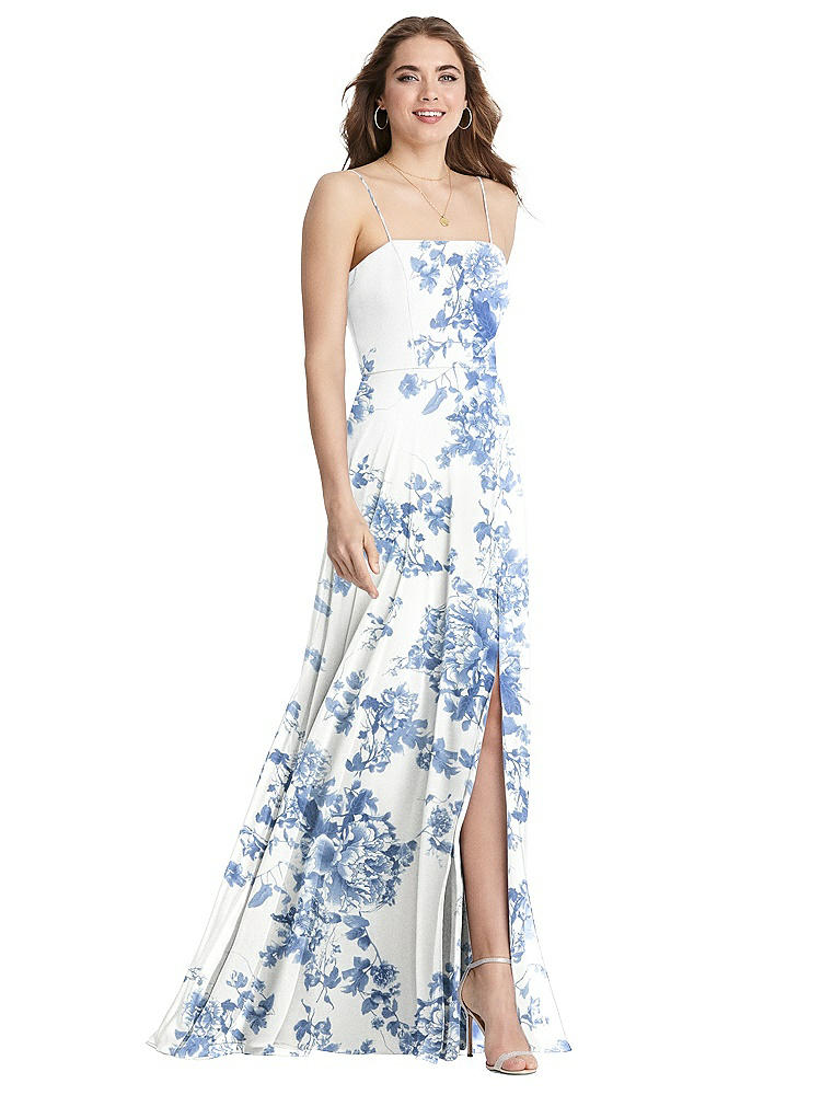 Lovely Square Neck Chiffon Maxi Dress With Front Slit - Elliott In White