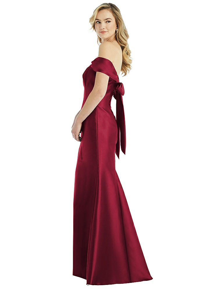 Alfred Sung Off-the-shoulder Bow-back Satin Trumpet Gown