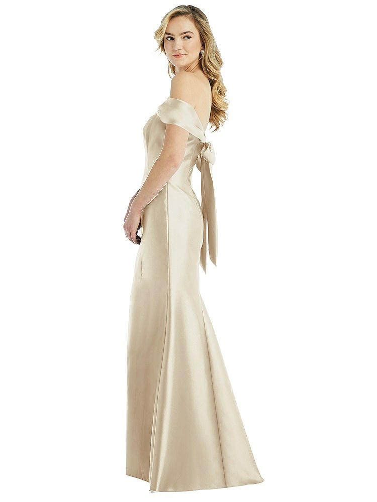 Alfred Sung Off-the-shoulder Bow-back Satin Trumpet Gown