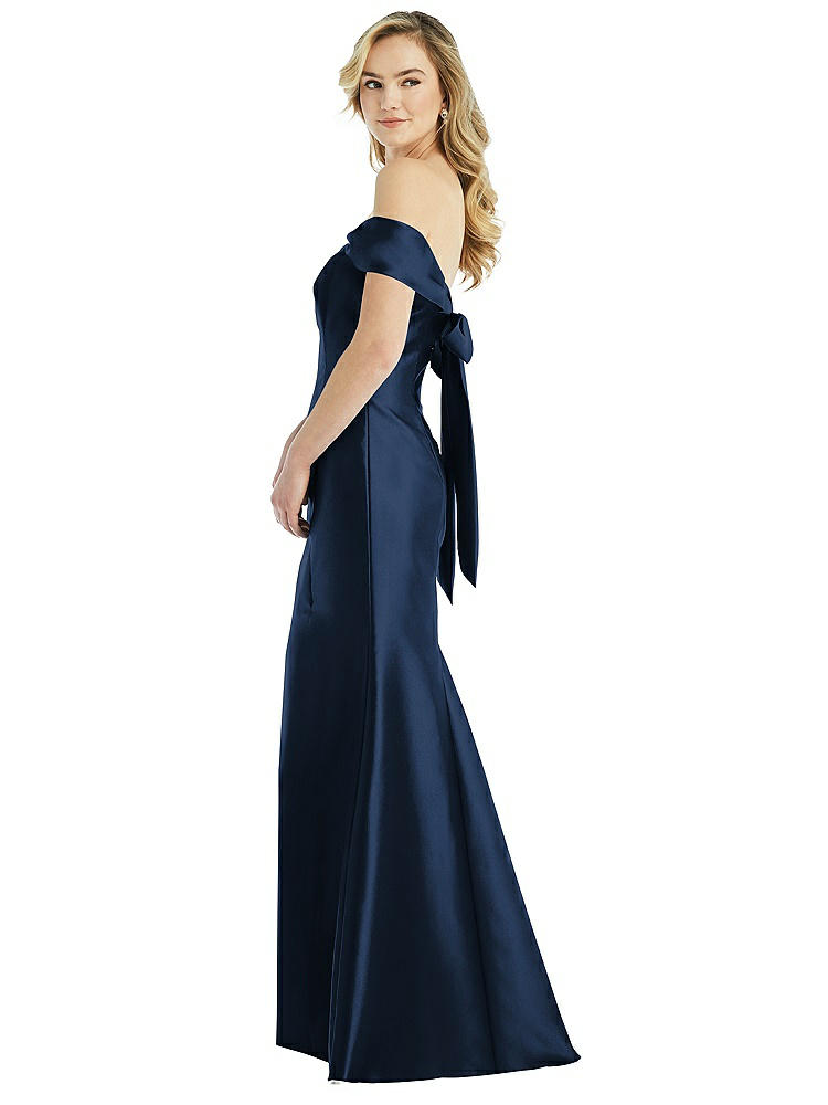 Alfred Sung Off-the-shoulder Bow-back Satin Trumpet Gown