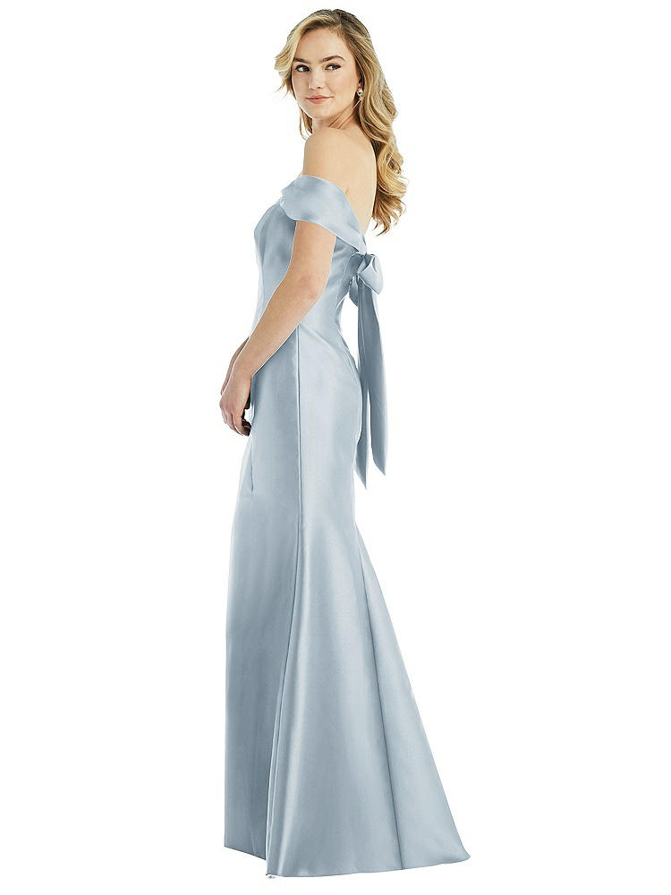 Alfred Sung Off-the-shoulder Bow-back Satin Trumpet Gown