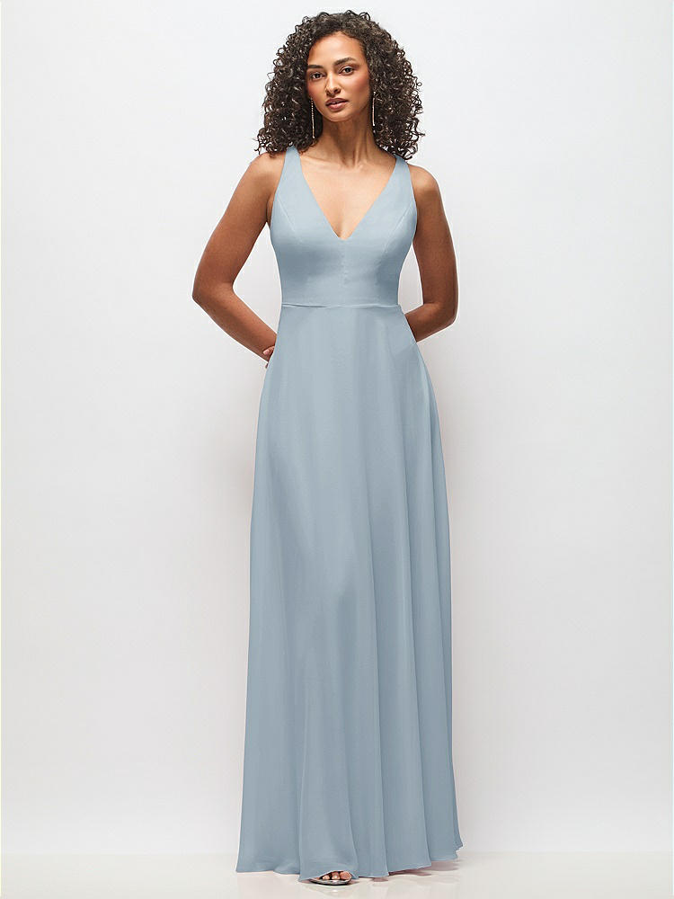 After Six Deep V-neck Chiffon Maxi Dress In Blue ModeSens