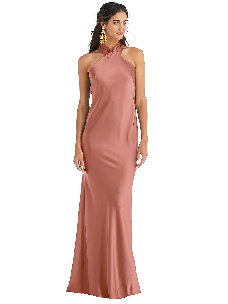 Lovely Draped Twist Halter Tie-back Trumpet Gown