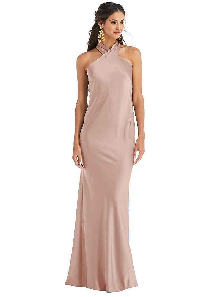 Lovely Draped Twist Halter Tie-back Trumpet Gown