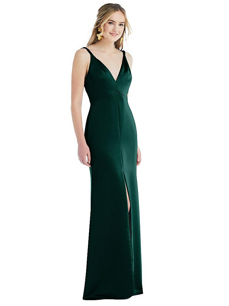 Lovely Twist Strap Maxi Slip Dress With Front Slit - Neve In Green