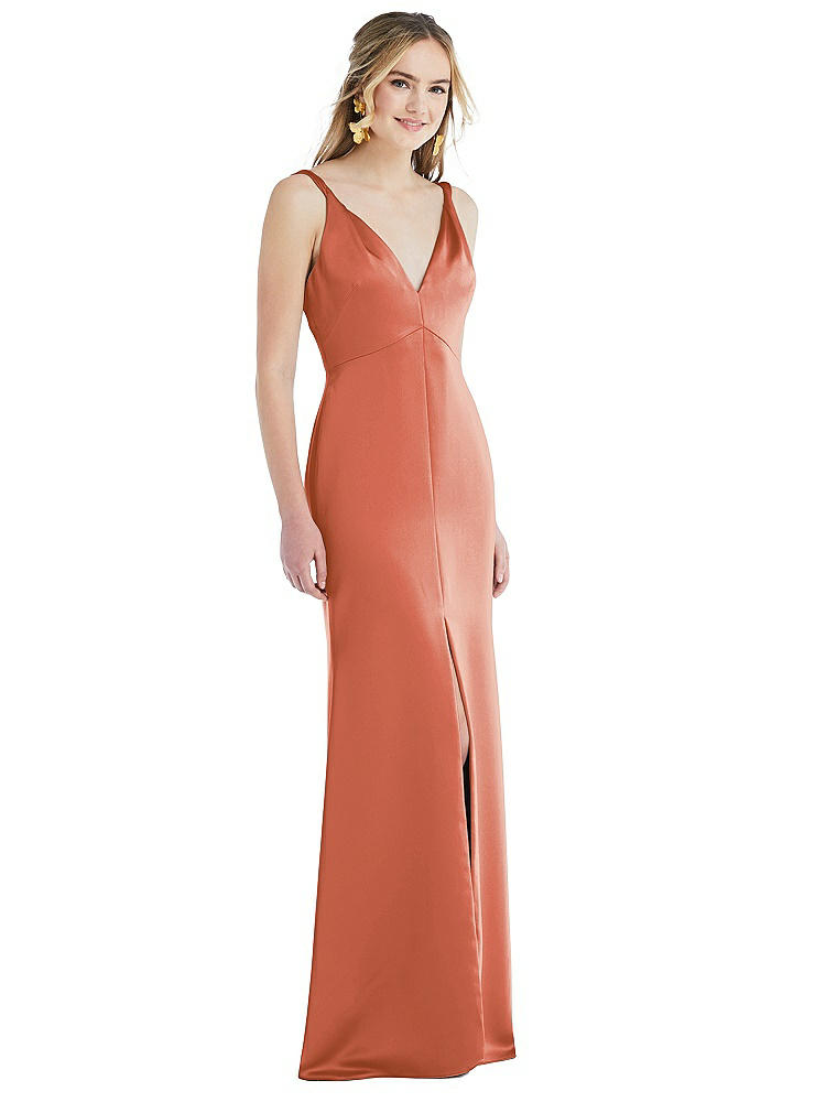 Lovely Twist Strap Maxi Slip Dress With Front Slit - Neve In Red