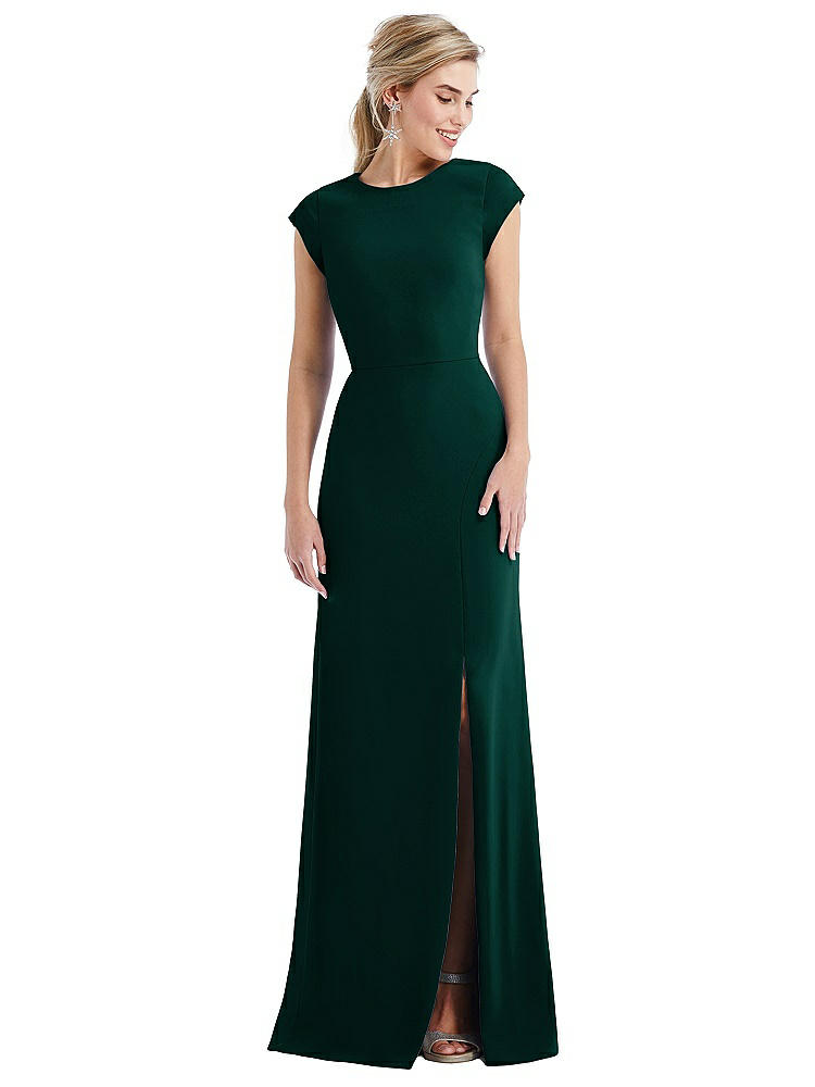 Thread Bridesmaid Cap Sleeve Open-back Trumpet Gown With Front Slit