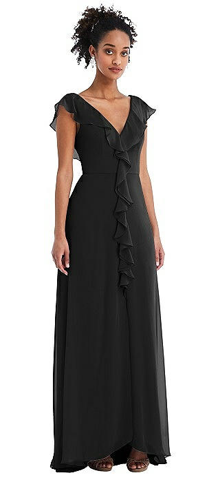 black chiffon bridesmaid dress long