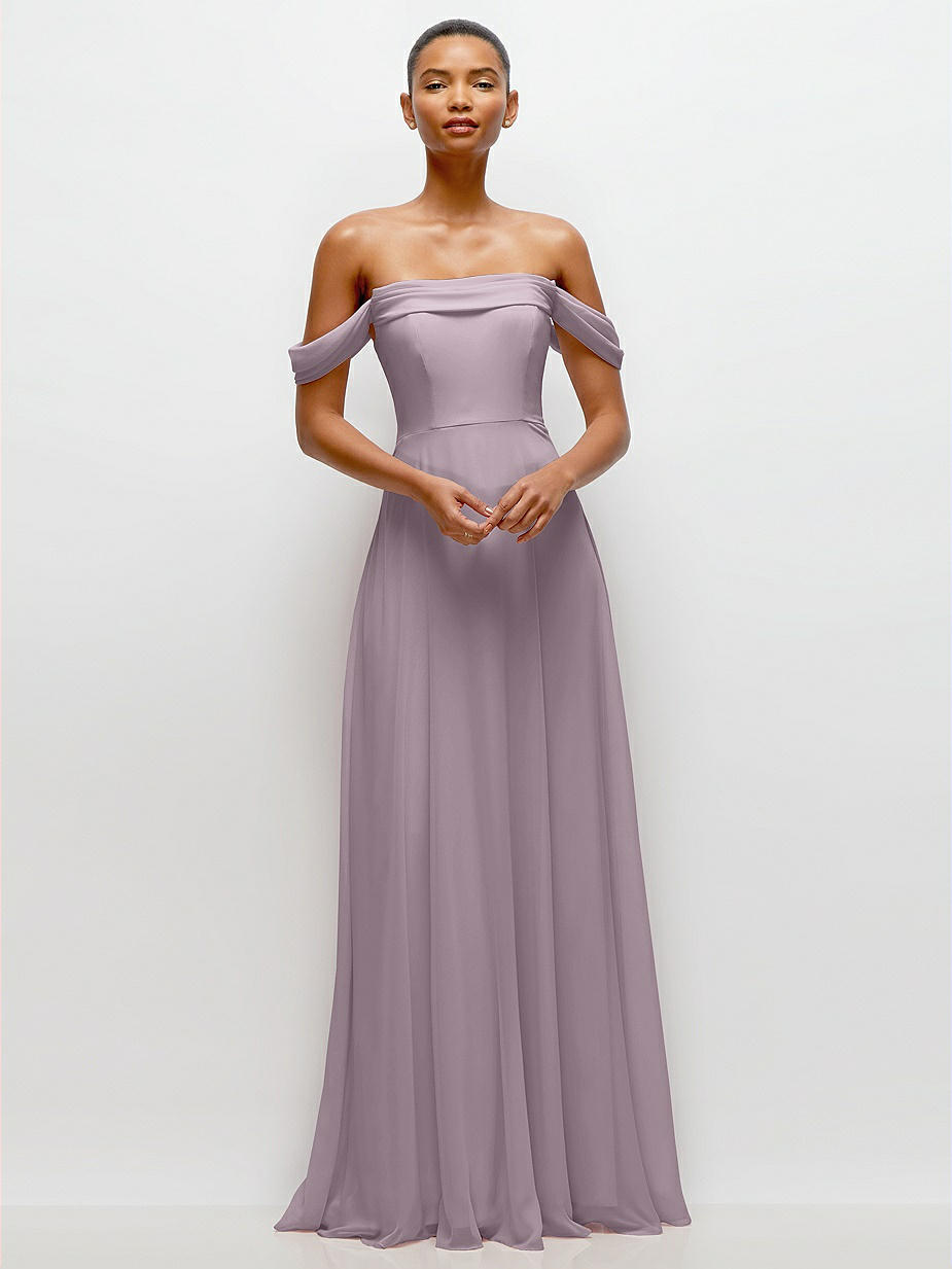 Lilac Dusk Off-The-Shoulder Bridesmaid Dresses