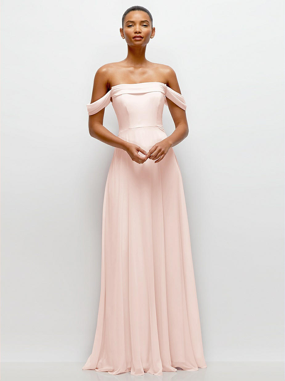 Pink Off-The-Shoulder Bridesmaid Dresses