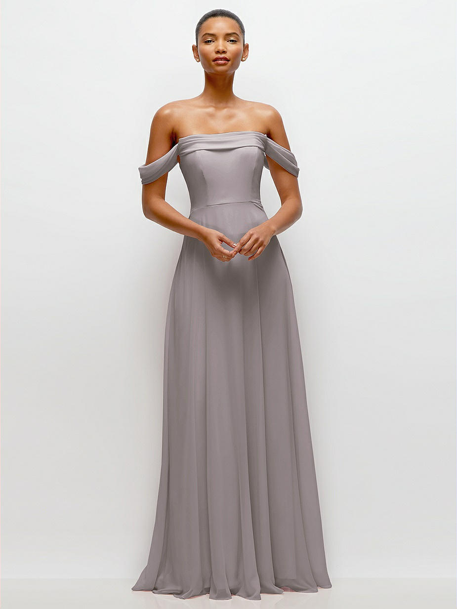 Neutral Off-The-Shoulder Bridesmaid Dresses
