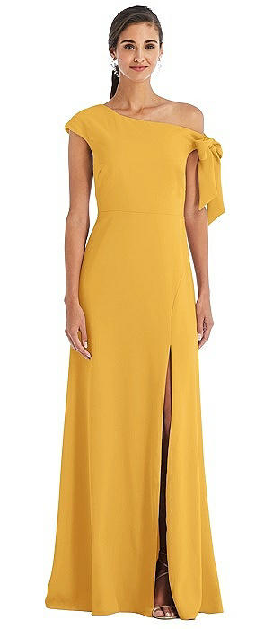 Off-the-Shoulder Tie Detail Maxi Dress with Front Slit