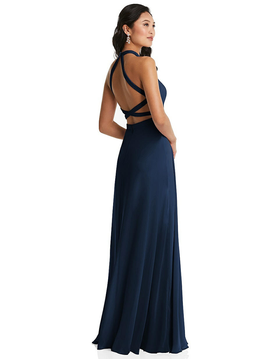 blue dress for baby girl Charming High Neck Pleats Sleeveless Long Chiffon Bridesmaid Dresses main image 1
