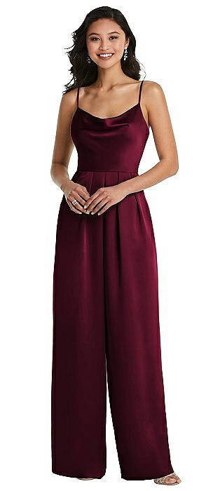 Cowl-Neck Spaghetti Strap Maxi Jumpsuit with Pockets