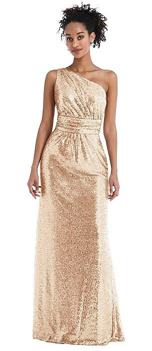 One-Shoulder Draped Sequin Max