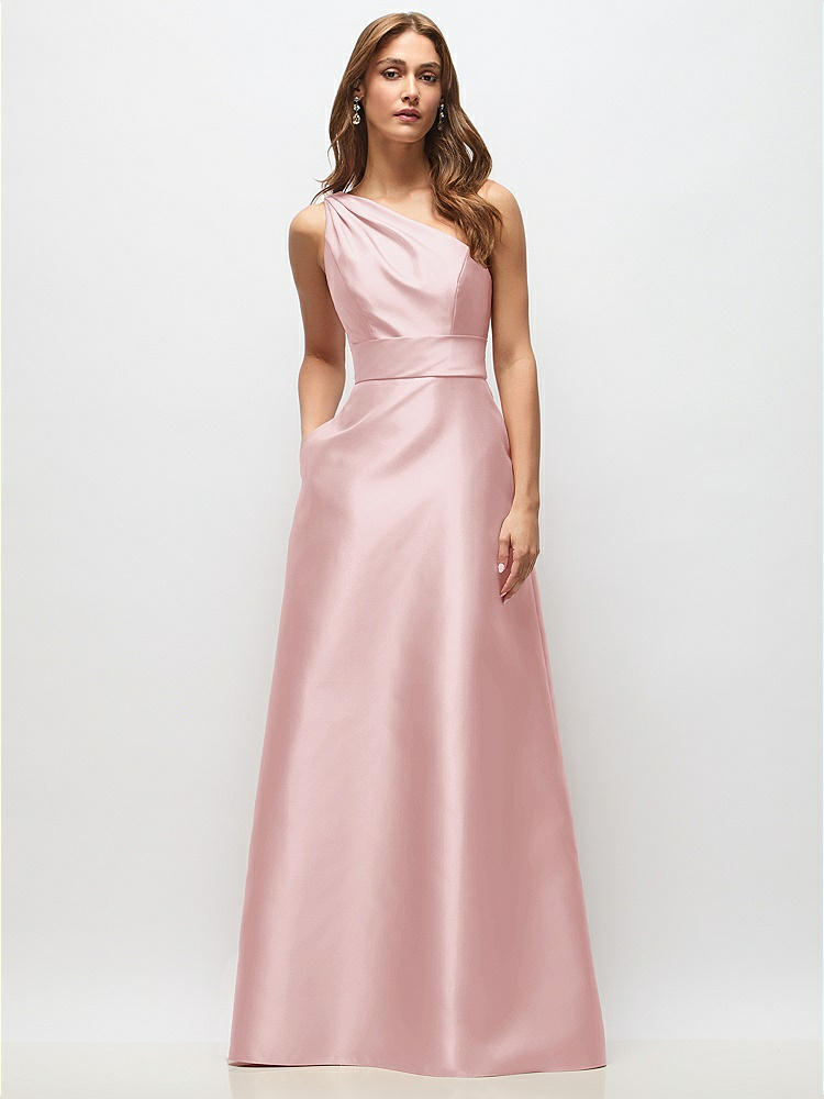 Draped One-Shoulder Satin Maxi Dress with Pockets in  Ballet Pink