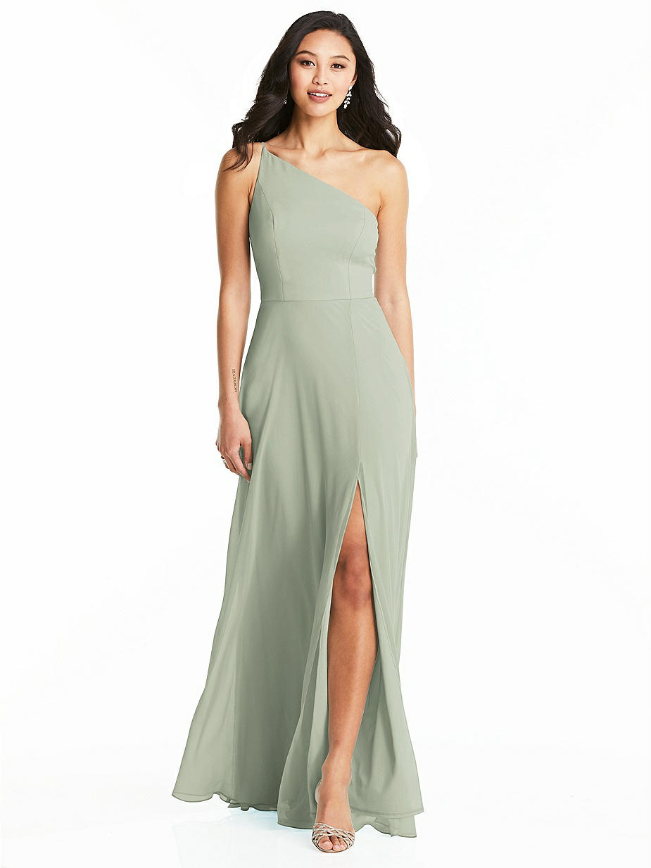 Viajestejedor Jenn Maxi Dress Silver Sage Crisp Bow One-shoulder Fluid  Satin Maxi Bridesmaid Dress With