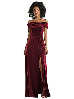 Off-The-Shoulder Flounce Sleeve Velvet 