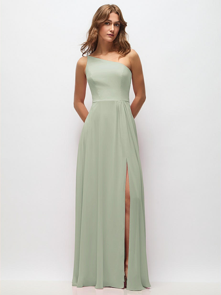 dessy celadon bridesmaid dress A-Line/Princess V-Neck Spaghetti Straps Floor-Length Chiffon Bridesmai main image 0