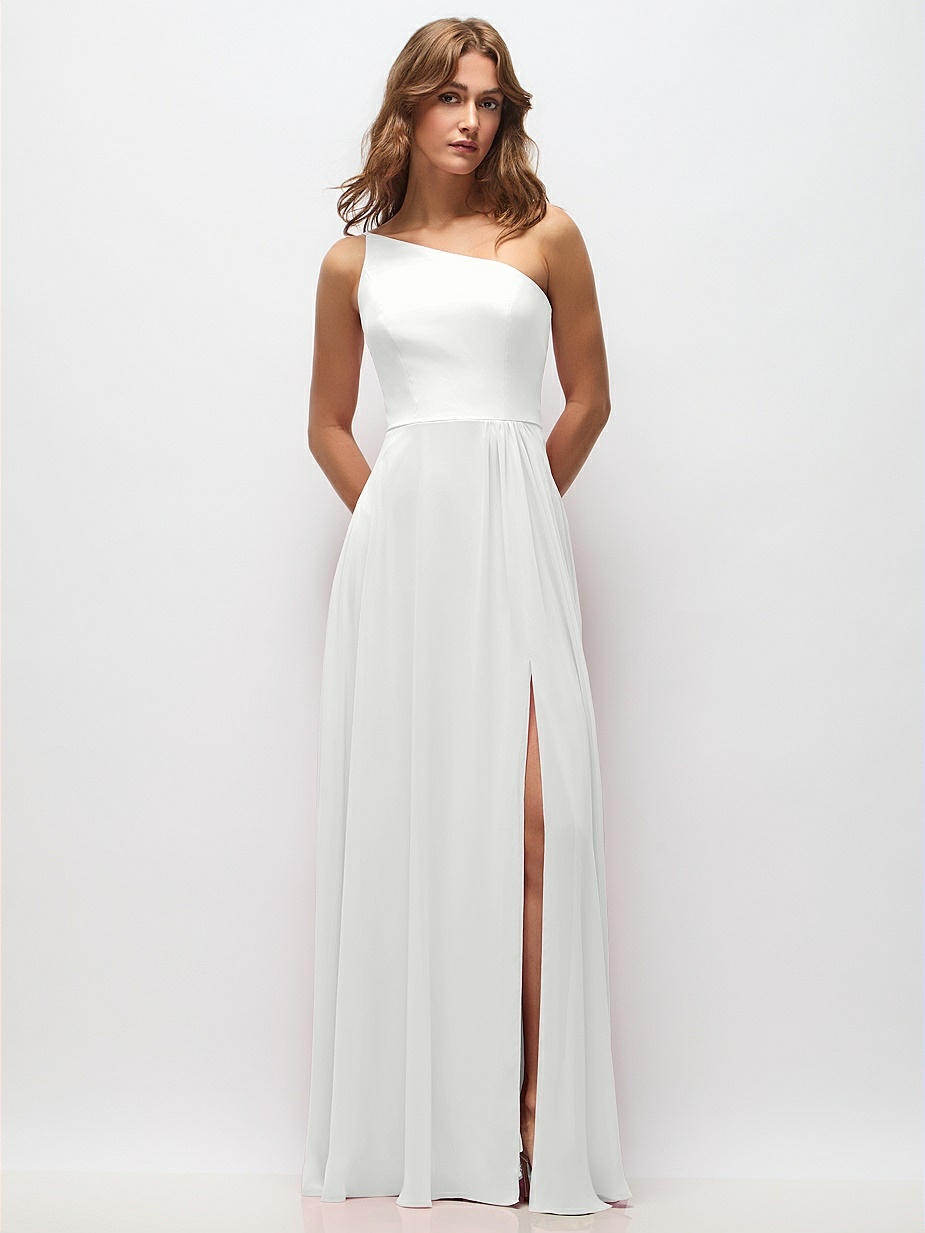 knee length dresses for ladies Hardware Detail One-Shoulder Maxi Dress in White main image 0