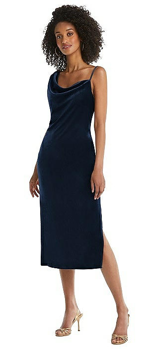 Asymmetrical One-Shoulder Velvet Midi Slip Dress