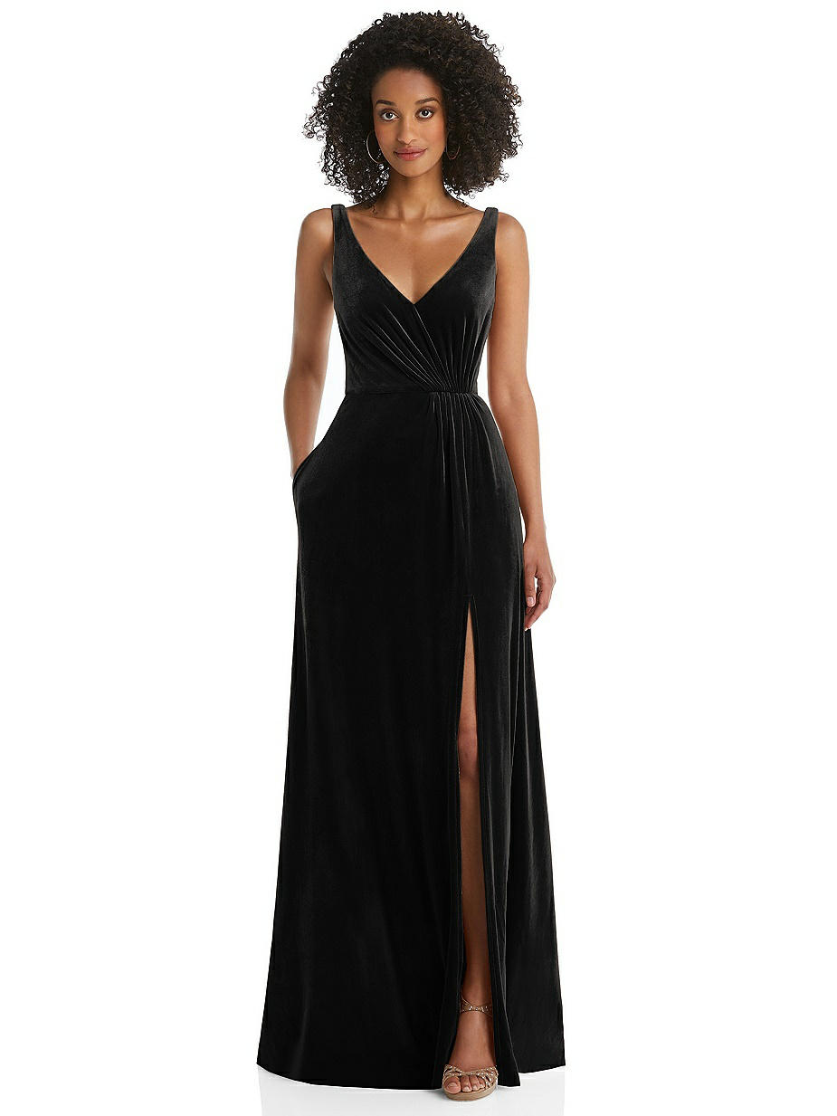 gold lace bridesmaid dresses Berylove Women Black A-Line Cocktail Dress Long Sleeve Square Neck Velvet Party Dress with Beading, Black / US18W main image 0