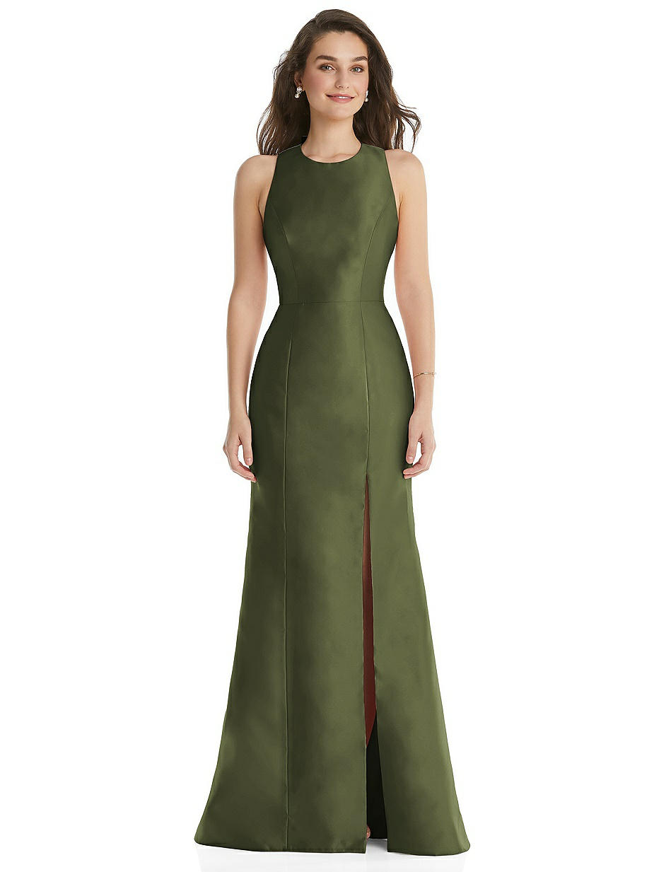 Olive Green High Neck Bridesmaid Dresses