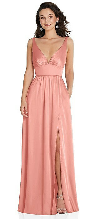 Deep V-Neck Shirred Skirt Maxi Dress with Convertible Straps