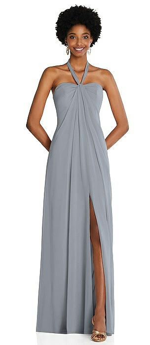 long grey chiffon dress