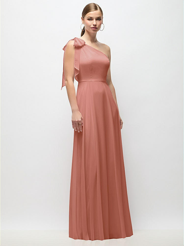 Draped One-Shoulder Maxi Dress with Scarf Bow in  Desert Rose