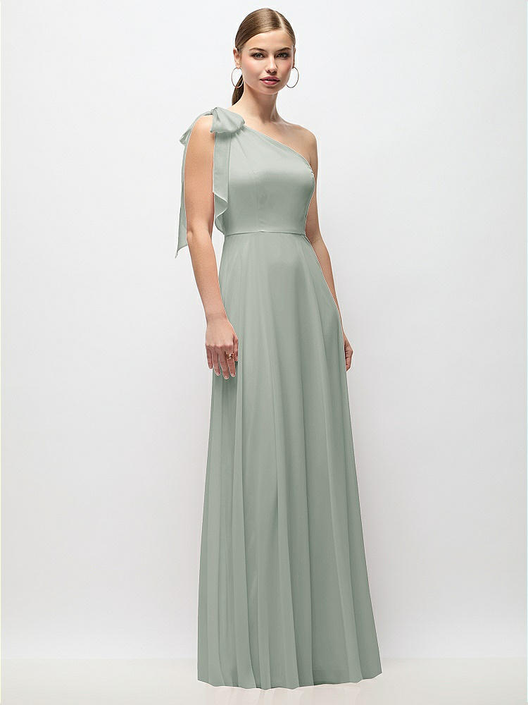Draped One-Shoulder Maxi Dress with Scarf Bow in  Willow Green