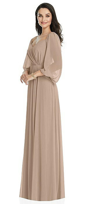 Off-the-Shoulder Puff Sleeve Maxi Dress with Front Slit