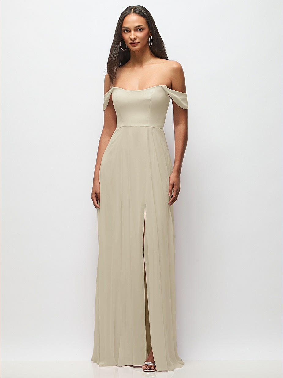 dessy chiffon bridesmaid dresses Sleeveless Draped Chiffon Maxi Bridesmaid Dress With Front Slit In Peridot Green