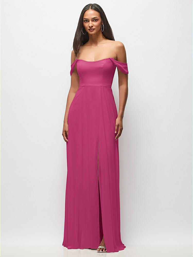 Off-the-Shoulder Basque Neck Maxi Dress with Flounce Sleeves in  Tea Rose