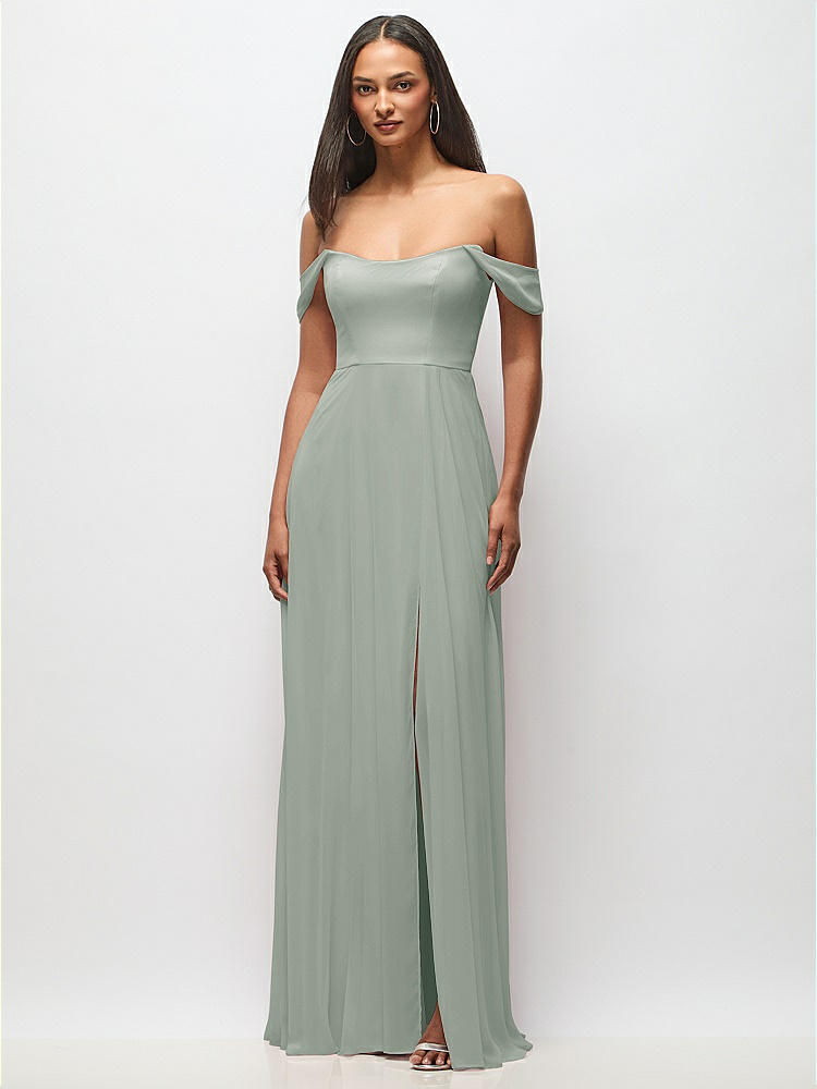 Off-the-Shoulder Basque Neck Maxi Dress with Flounce Sleeves in  Willow Green